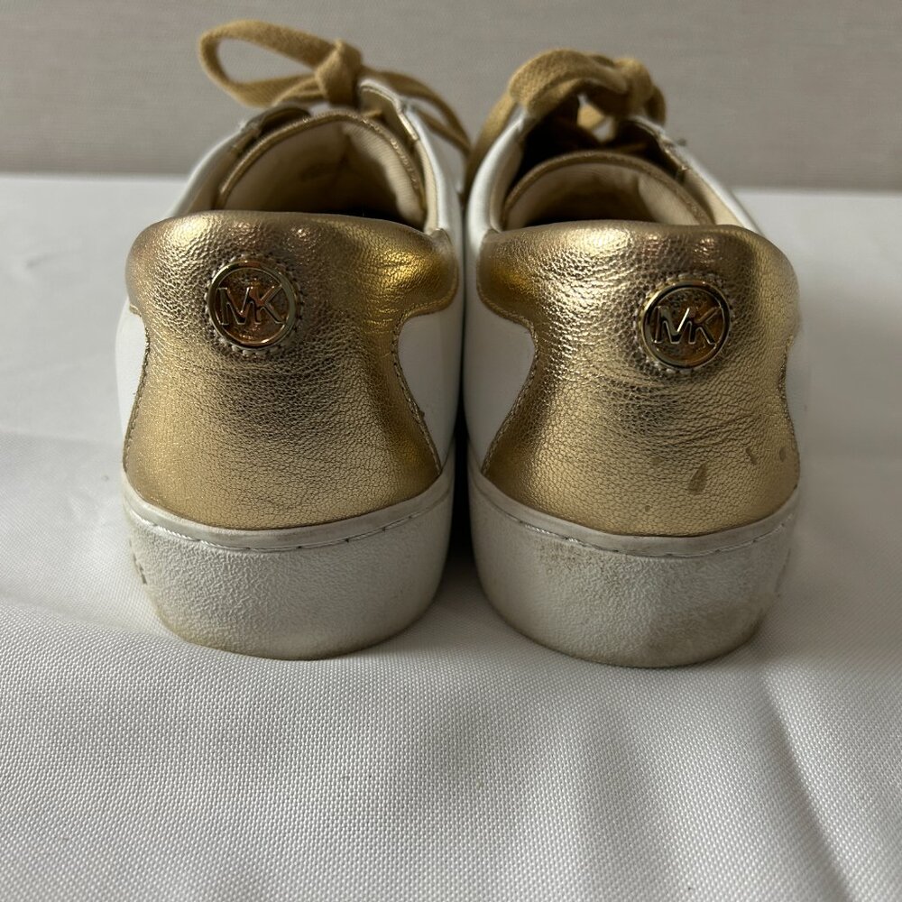 MICHAEL KORS Sz 9.5 Lola White Leather with Gold Accents and Flowers Sneakers - Picture 6 of 9
